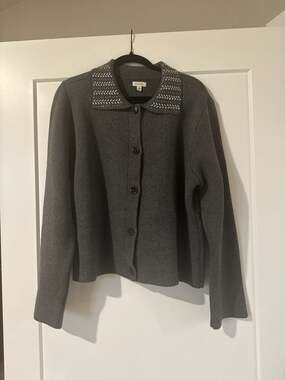 Pilcro Embellished Collar Knit Cardigan Sweater in Grey